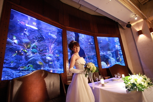 DEN アクアルーム新宿の会場メイン画像-圧巻の大水槽をバックに花嫁は輝く