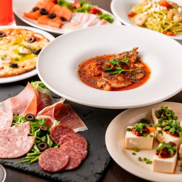 J PASTA terrace クイーンズスクエア横浜店の『個別出し　貸切パーティーAプラン』前菜盛り合わせ　季節野菜のペペロンチーノなど
