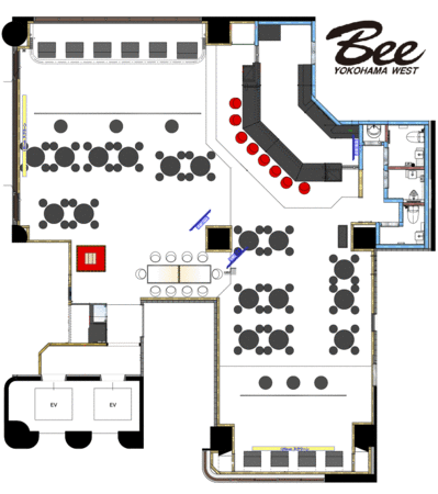 ダイニングダーツバーBee 横浜WEST店の店舗レイアウトのメイン画像