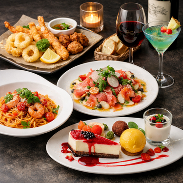 THE COMMA，Italian Terrace NAMBAの前菜やパスタ、デザートが楽しめるラグジュアリー2次会プラン\5000