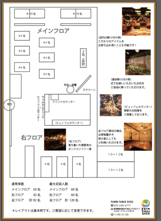 FARM TABLE SUZUの店内の雰囲気-テーブルレイアウト一例